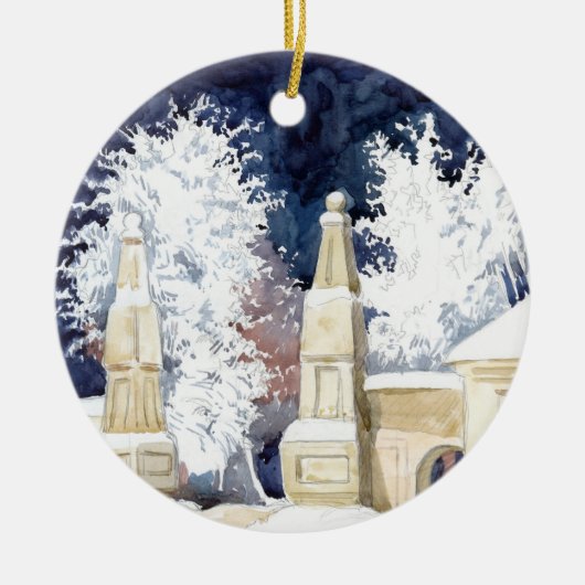 Wintergate bij nacht (schets) keramisch ornament (Voorkant)