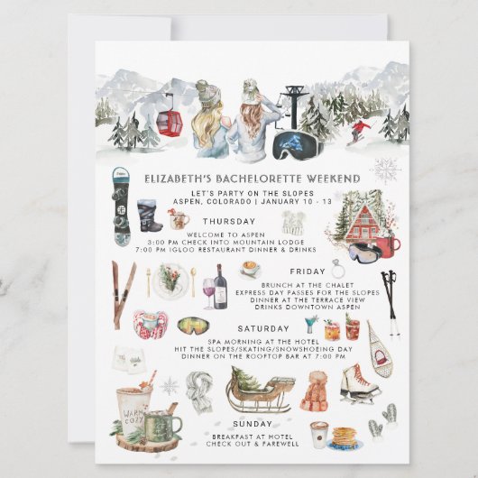 Wintergebergte | Ski Bachelorette Party Kaart (Voorkant)