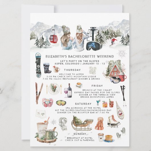 Wintergebergte | Ski Bachelorette Party Kaart (Voorkant)
