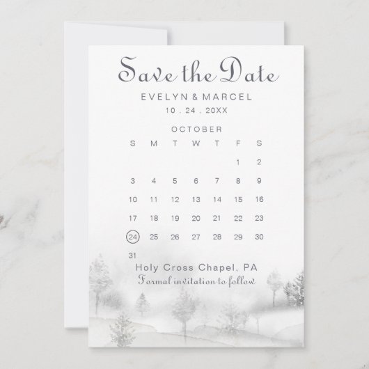 Wintergebergte sparen de kalender van de Datum Save The Date (Voorkant)