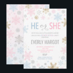 Wintergendergelijkheid Openbaar Baby shower Kaart<br><div class="desc">Winter Gender Reveal Baby shower Invitation Het Glitter-effect binnen dit ontwerp is een digitaal afbeelding gemaakt om eruit te zien als echte glitter. Hoge kwaliteit en nog steeds prachtig,  maar geen echte glitter zal worden gebruikt bij het maken van dit product. Alle design zijn © PIXEL PERFECTION PARTY LTD</div>