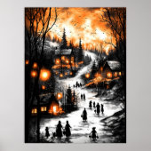 wintergloed – Lantaarn-verlichte dorp Poster (Voorkant)