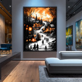 wintergloed – Lantaarn-verlichte dorp Poster