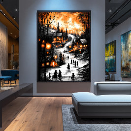 wintergloed – Lantaarn-verlichte dorp Poster