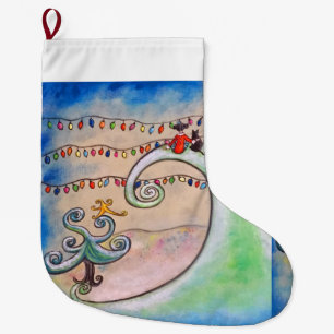 Wintergloedmeisje en kat grote kerstsok