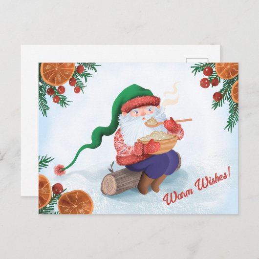 Wintergnoom in de sneeuw briefkaart (Voorkant / Achterkant)