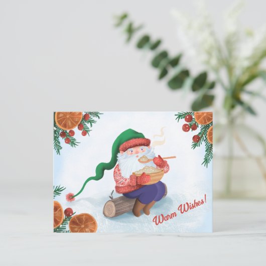 Wintergnoom in de sneeuw briefkaart (Staand voorkant)