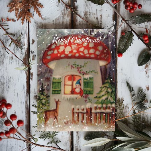 wintergnoom in paddenstoelenkerst briefkaart