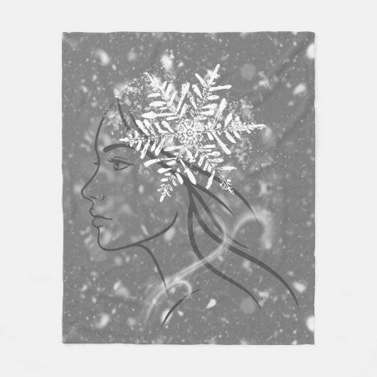 Wintergodin – Vrouwelijke Seizoenskunst Fleece Deken (Voorkant)
