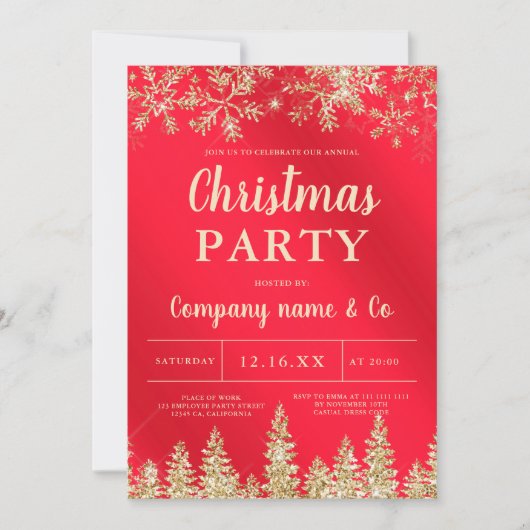 Wintergouden sneeuw rode kerstmis kaart (Voorkant)