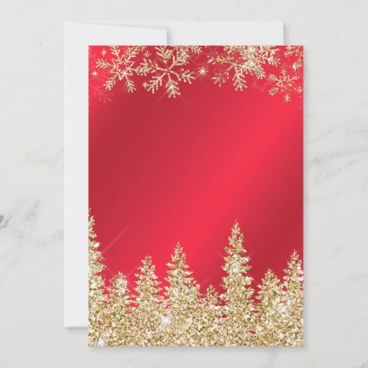 Wintergouden sneeuw rode kerstmis kaart (Achterkant)