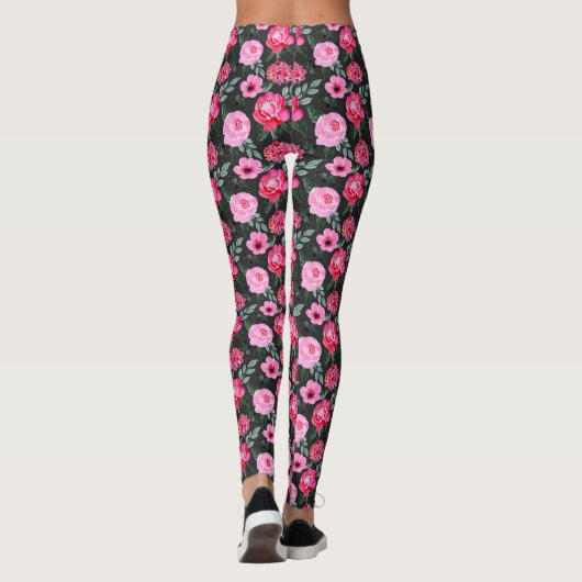  wintergrijze roze Floral Waterverf Patroon Leggings (Achterkant)