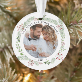 Wintergroen 1e kerstgehuwde versiering ornament