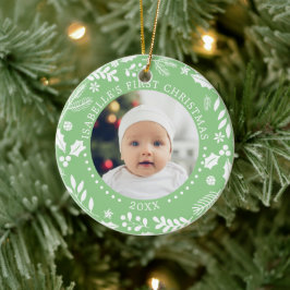 Wintergroen Baby Eerste Kerst Foto's Keramisch Ornament