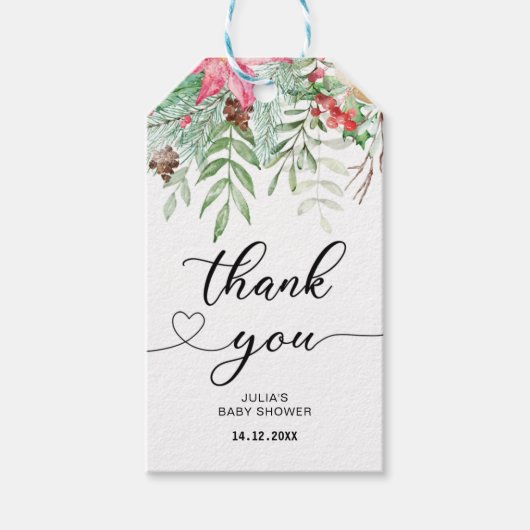 Wintergroen baby shower bedankt cadeaulabel (Voorkant)