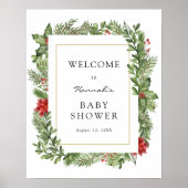 Wintergroen Baby Shower Welkomstbord Poster (Voorkant)