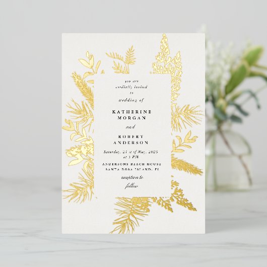 wintergroen bladgroen elegant bruiloft-uitnodiging folie uitnodiging (Staand Voorkant)