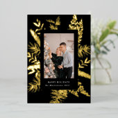 wintergroen bladgroen elegante fotovakantie folie  folie uitnodiging (Staand Voorkant)