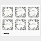 Wintergroen Blauw Gelukkig Kerstfeest Monogram Vierkante Sticker (Vel)