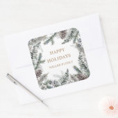 Wintergroen Blauw Gelukkig Kerstfeest Monogram Vierkante Sticker (Envelop)