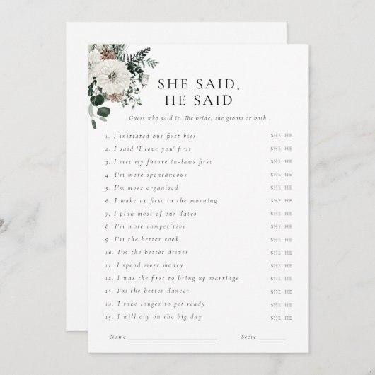 Wintergroen Bloemen Waar Waren Ze Game Kaart (Voorkant / Achterkant)