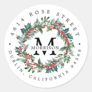 Wintergroen Boho botanisch retouradres Ronde Sticker