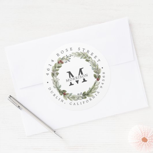 Wintergroen | Boho botanisch retouradres Ronde Sticker (Envelop)