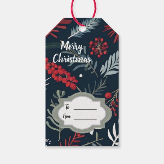 Wintergroen botanisch Vrolijk kerstfeest Cadeaulabel (Voorkant)