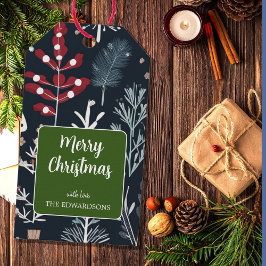 Wintergroen botanisch Vrolijk kerstfeest Cadeaulabel