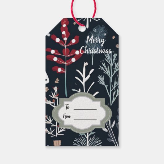 Wintergroen botanisch Vrolijk kerstfeest Cadeaulabel (Voorkant)