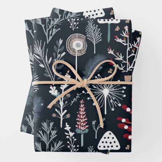 Wintergroen botanische vakantie inpakpapier vel (In situ)