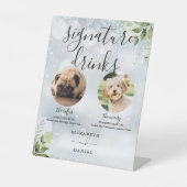 Wintergroen Bruiloft Huisdier Hond Signature Drink Reclamebord Met Voetstuk (Voorkant)