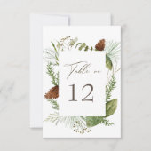 Wintergroen Bruiloft Zittafel Nummer RSVP Kaartje (Voorkant)