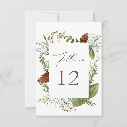 Wintergroen Bruiloft Zittafel Nummer RSVP Kaartje (Voorkant)