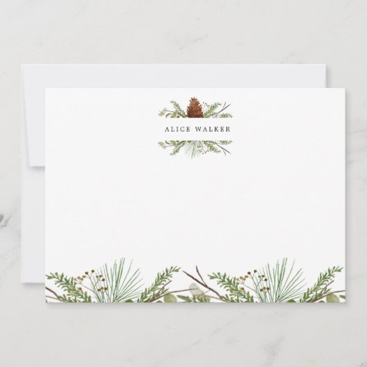 Wintergroen Elegant Monogram Nota Kaart Notitiekaartje (Voorkant)