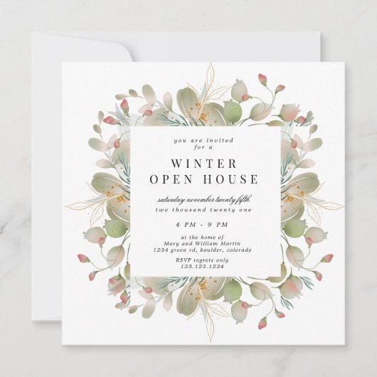Wintergroen Elegant Vierkant Open Huis Kaart (Voorkant)