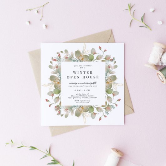 Wintergroen Elegant Vierkant Open Huis Kaart