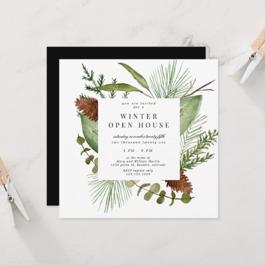 Wintergroen Elegant Vierkant Open Huis Kaart (Voorkant / Achterkant in situ)