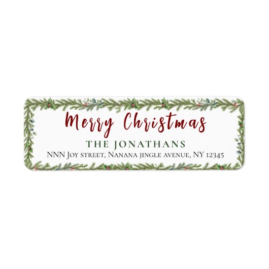 Wintergroen Elegante Kerst Retouradres Etiket (Voorkant)