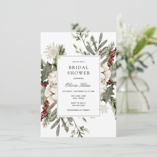 Wintergroen en bloemen Vrijgezellenfeest Kaart (Staand voorkant)