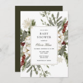 Wintergroen en Florals Baby shower Kaart (Voorkant / Achterkant)