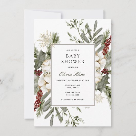 Wintergroen en Florals Baby shower Kaart (Voorkant)