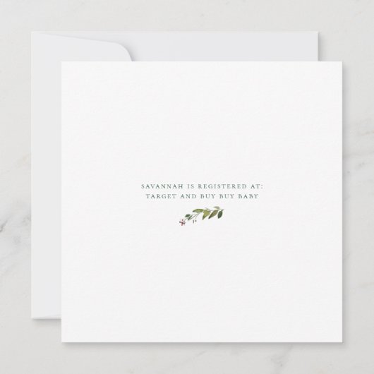 Wintergroen en gouden Baby shower Kaart (Achterkant)