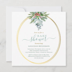 Wintergroen en gouden Baby shower Kaart