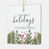 Wintergroen gebladerte gepersonaliseerd keramisch ornament (Links)