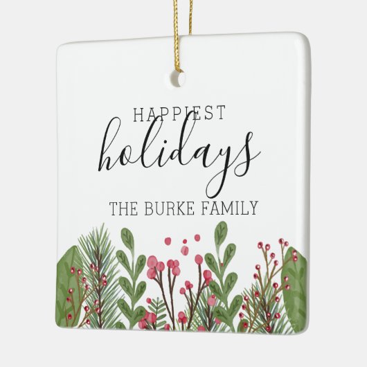 Wintergroen gebladerte gepersonaliseerd keramisch ornament (Links)