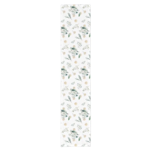 Wintergroen Goud Sneeuwvlokken Elegante Kerstmis Korte Tafelloper (Voorkant)