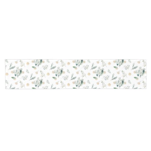 Wintergroen Goud Sneeuwvlokken Elegante Kerstmis Korte Tafelloper (Horizontaal)