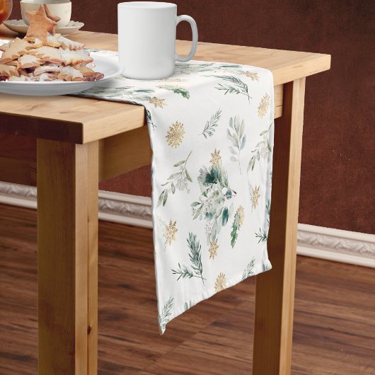 Wintergroen Goud Sneeuwvlokken Elegante Kerstmis Korte Tafelloper