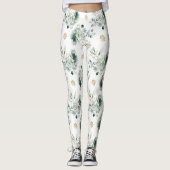 Wintergroen Goud Sneeuwvlokken Kerstmis Leggings (Voorkant)